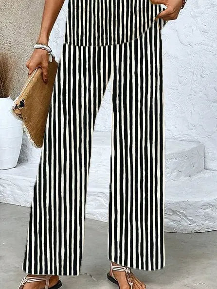 Women's Striped Printing Two-Piece Set Daily Sleeveless Casual Summer Top With Pants Matching Set