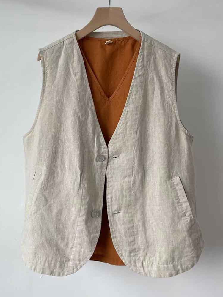 Women's Simple Solid Color Linen Blend Casual Vest