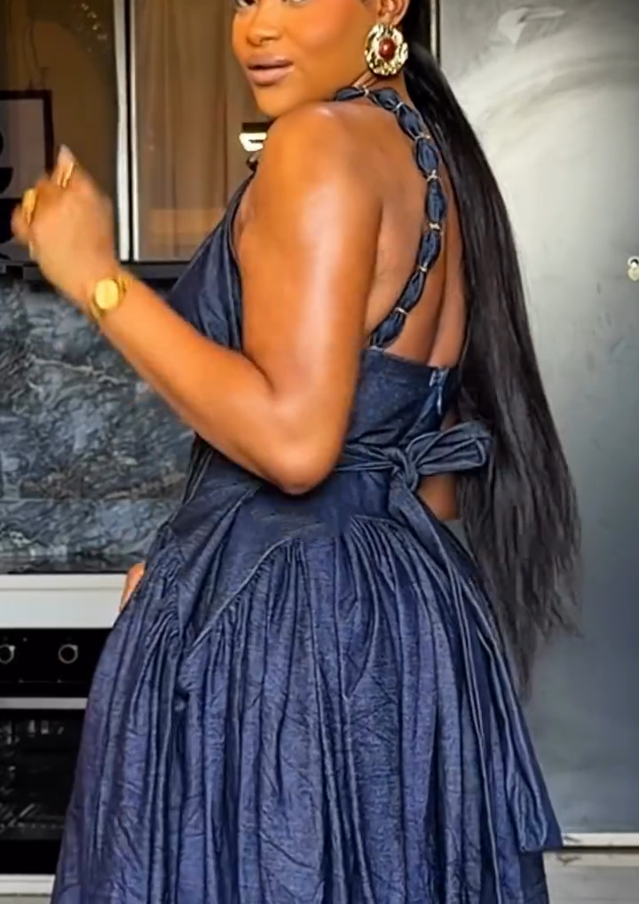 Dark Denim Halter Neck Corset Maxi Dress