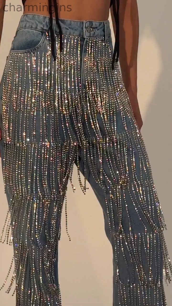 Rhinestone Fringe Flare Jeans