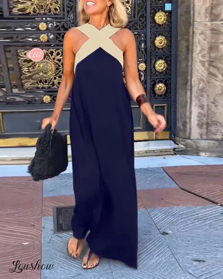 Stylish Crossover Backless Sleeveless Loose Maxi Dress