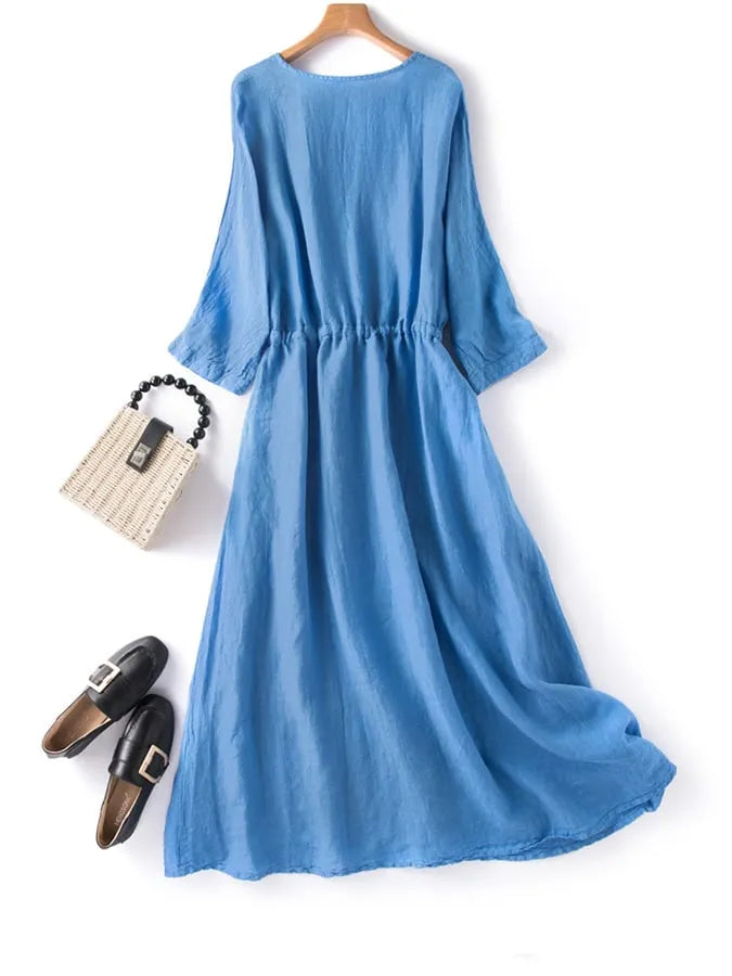 Vintage 5/4 Sleeve Wrapped Waist Slim A-Line Dress
