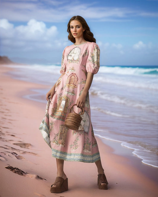 Casual Fashion Allover Print Crew Neck Maxi Sundress