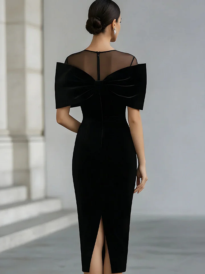 DRAMATIC VELVET BOW MIDI DRESS