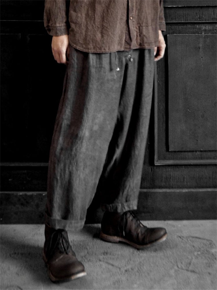 Men's Vintage Loose Fit Linen Blend Cropped Pants