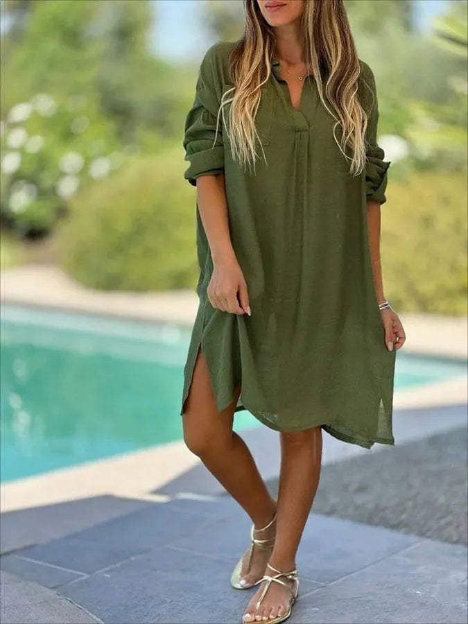 Women's Casual Solid Color Shirt Dress