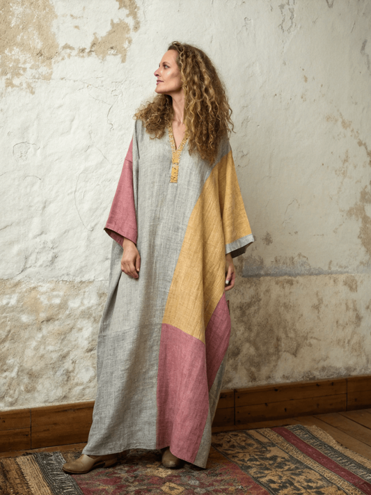 Linen Printed Kaftan Maxi Dress
