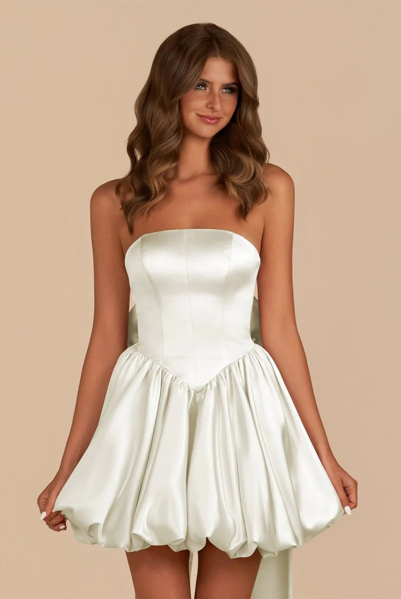 Bow-Back Bustier Bubble Mini Dress – Statement Volume, Sculpted Elegance