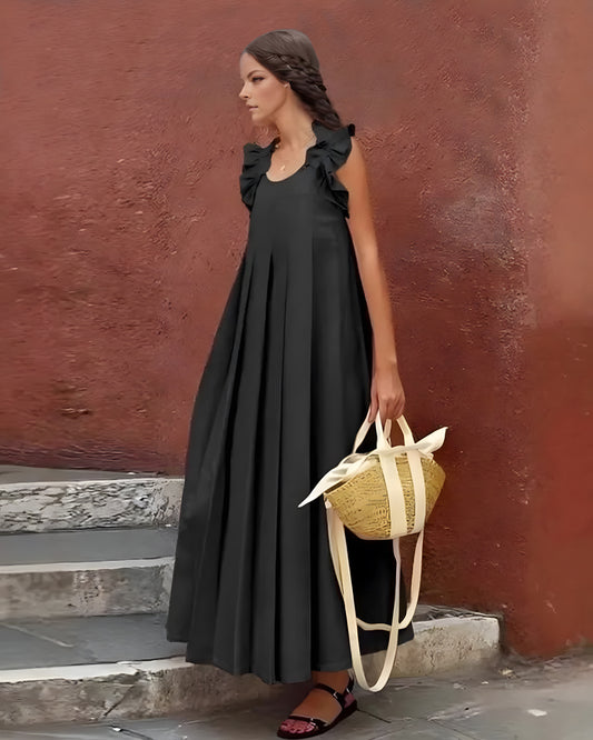 Casual Fashion Solid Color Ruffle Hem Midi Dress