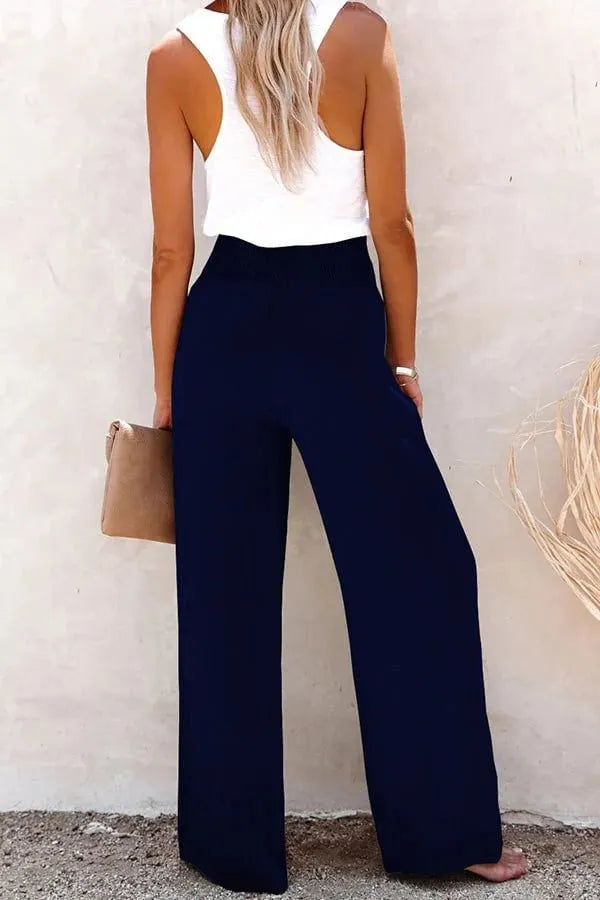 Women's Linen Blend High Rise Smocked Pants