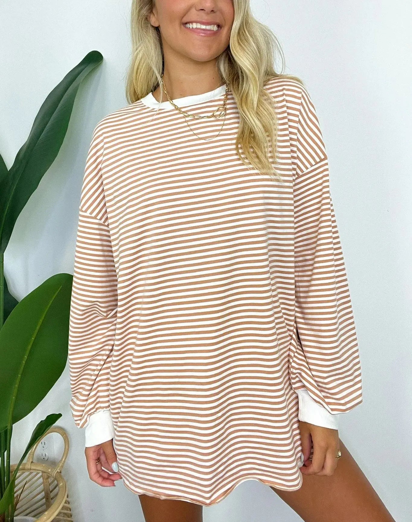 Women's Casual Striped Crewneck Oversized Pullover