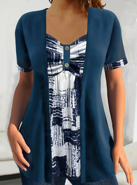 Women'S Casual Contrast Print Two Piece Top