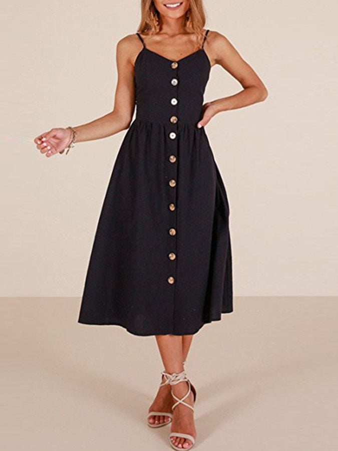 Women's Casual Button Sling Dress