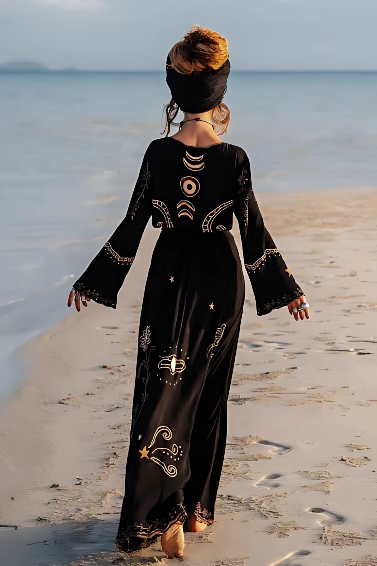 Bohemian Style Tie-Waist V-Neck Button Front Maxi Dress