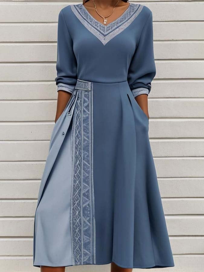 Women'S Contrast Color Stitching Stretch Dress