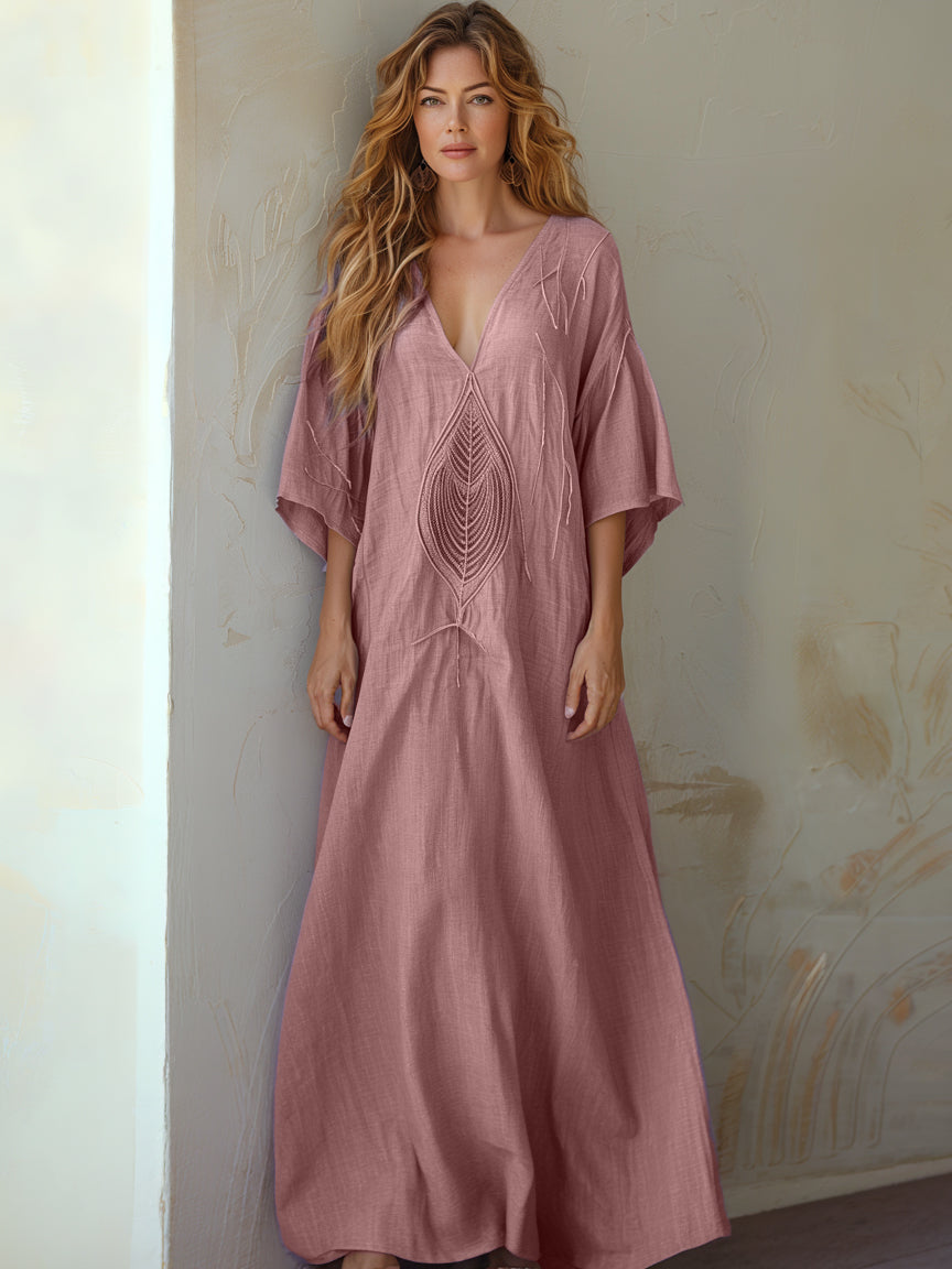 Contton & Linen  Long Sleeve  Kaftan Maxi Dress