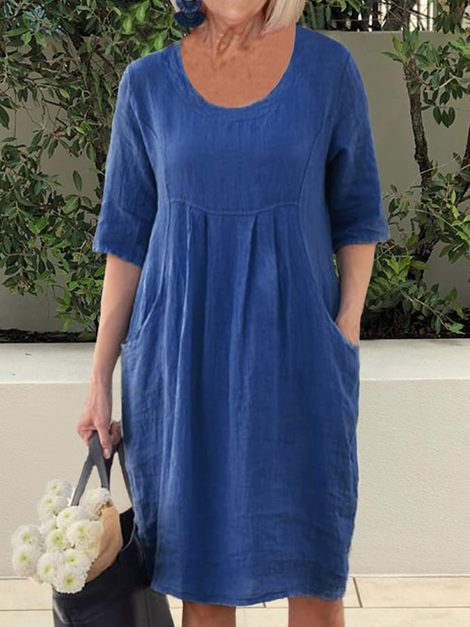 Women's Casual Round Neck Pocket Dress