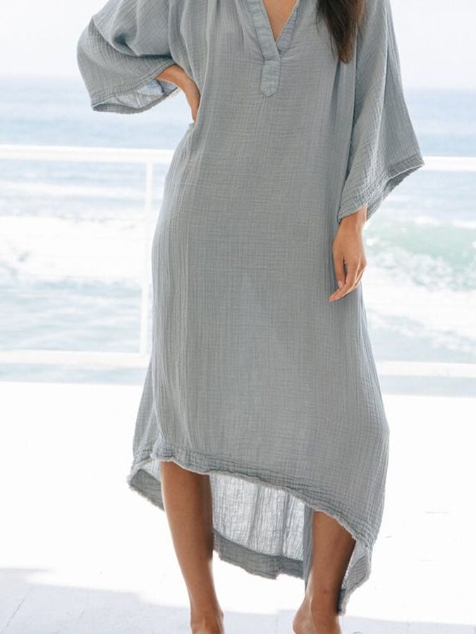 Women's Casual Solid Color V-Neck Three-quarter Sleeve Dress