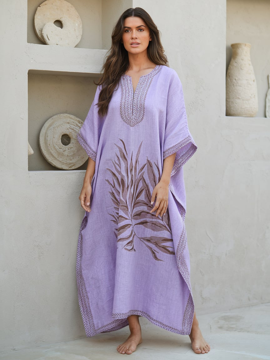 Contton & Linen Long Sleeve Kaftan Maxi Dress