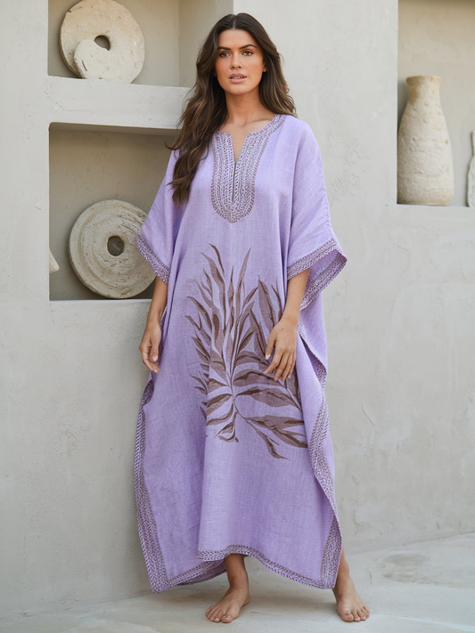 Contton & Linen Long Sleeve Kaftan Maxi Dress