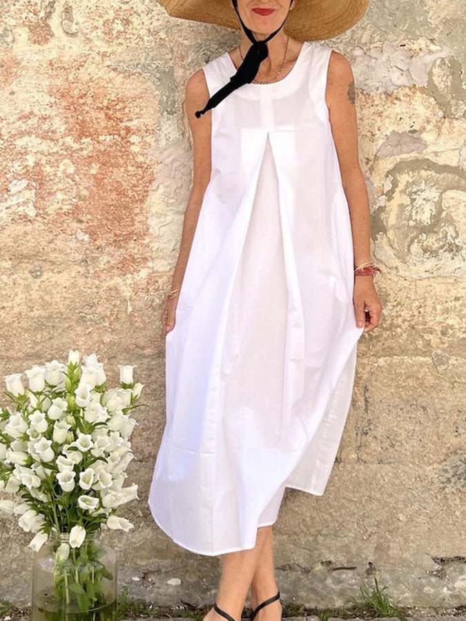 Women's Casual Solid Color Round Neck Sleeveless Dress