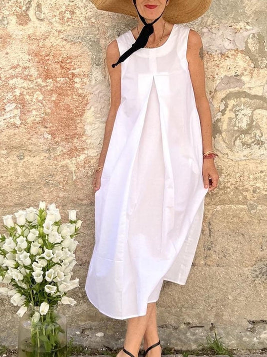 Women's Casual Solid Color Round Neck Sleeveless Dress