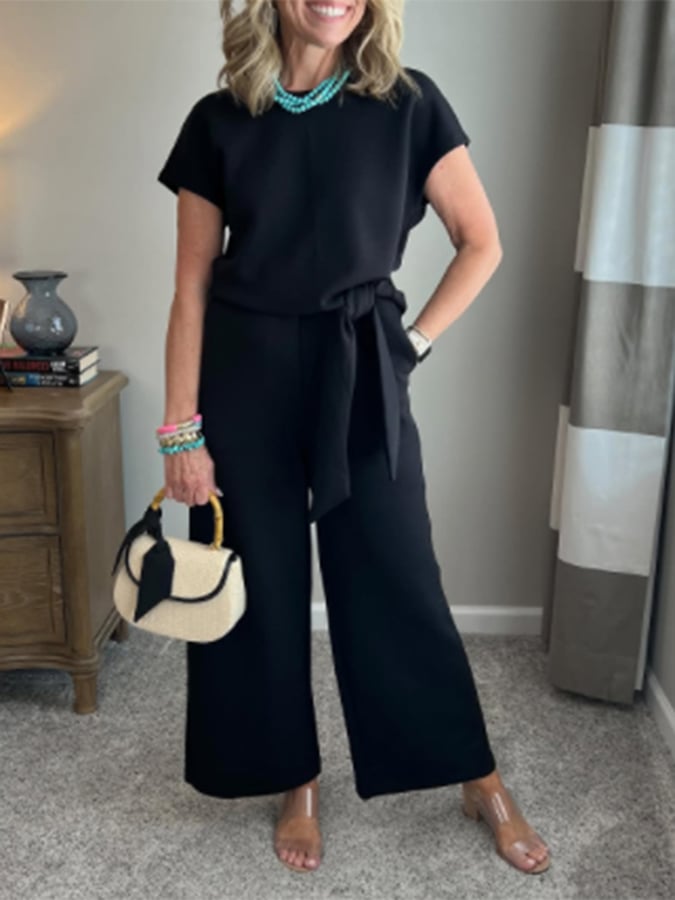 Women's casual commuter tie short-sleeved shirt suit