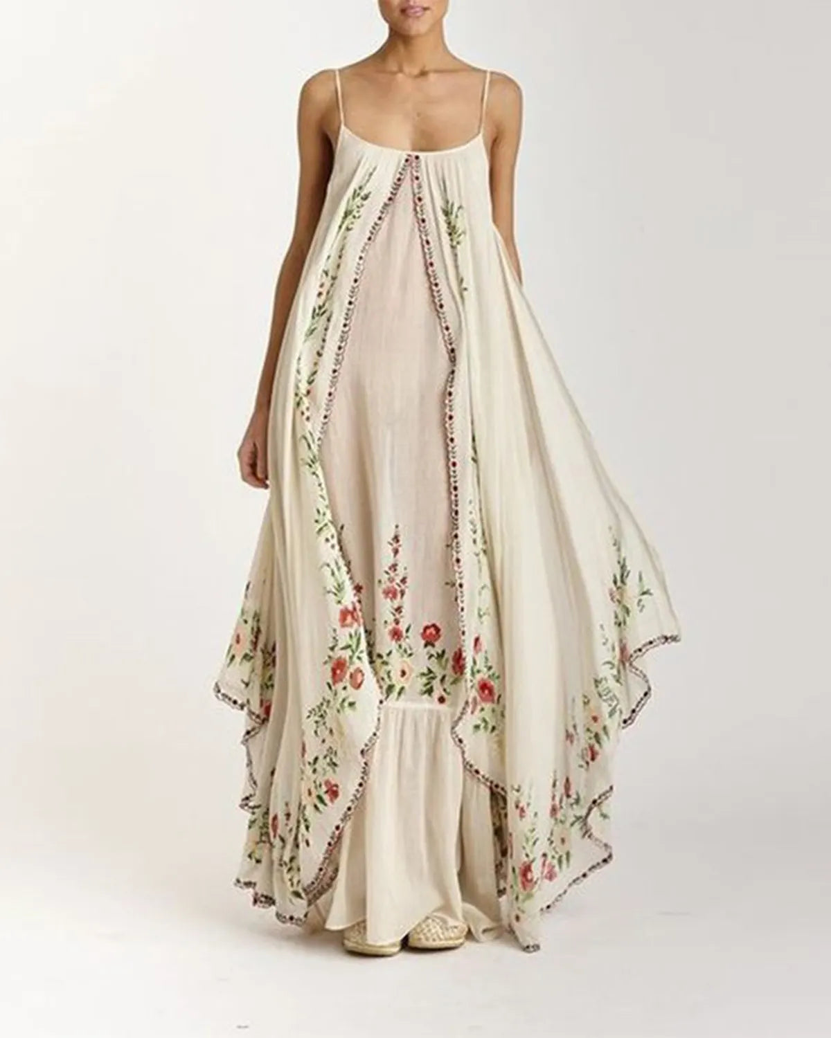 Loose-fitting strapless tube top printed flared maxi Dress
