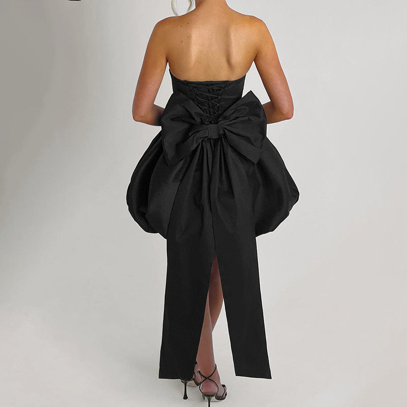 Strapless Bubble Hem Homecoming Dress with Back Bow