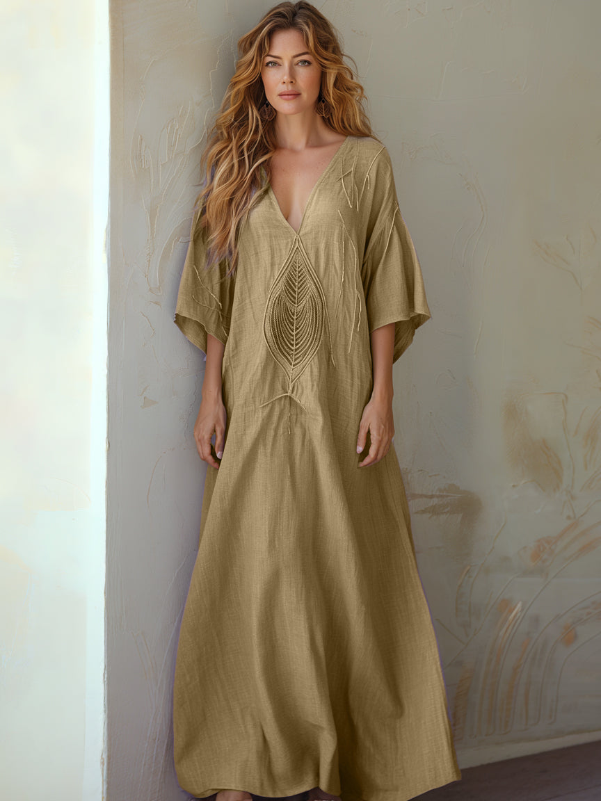 Contton & Linen  Long Sleeve  Kaftan Maxi Dress