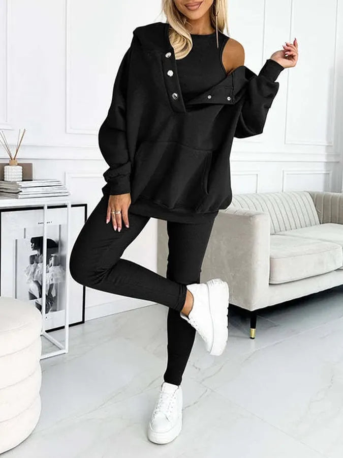 Women'S Sports Casual Hooded Sweatshirt + Slim Vest Pants Three-Piece Set