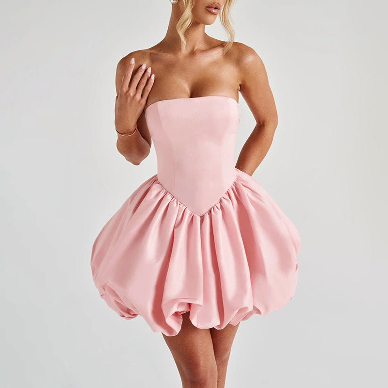 Strapless Bubble Hem Homecoming Dress with Back Bow
