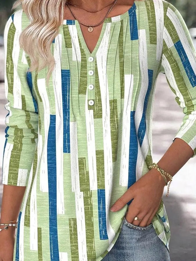 Women's Casual Striped Graphic Print Basic Long Sleeve T-Shirt