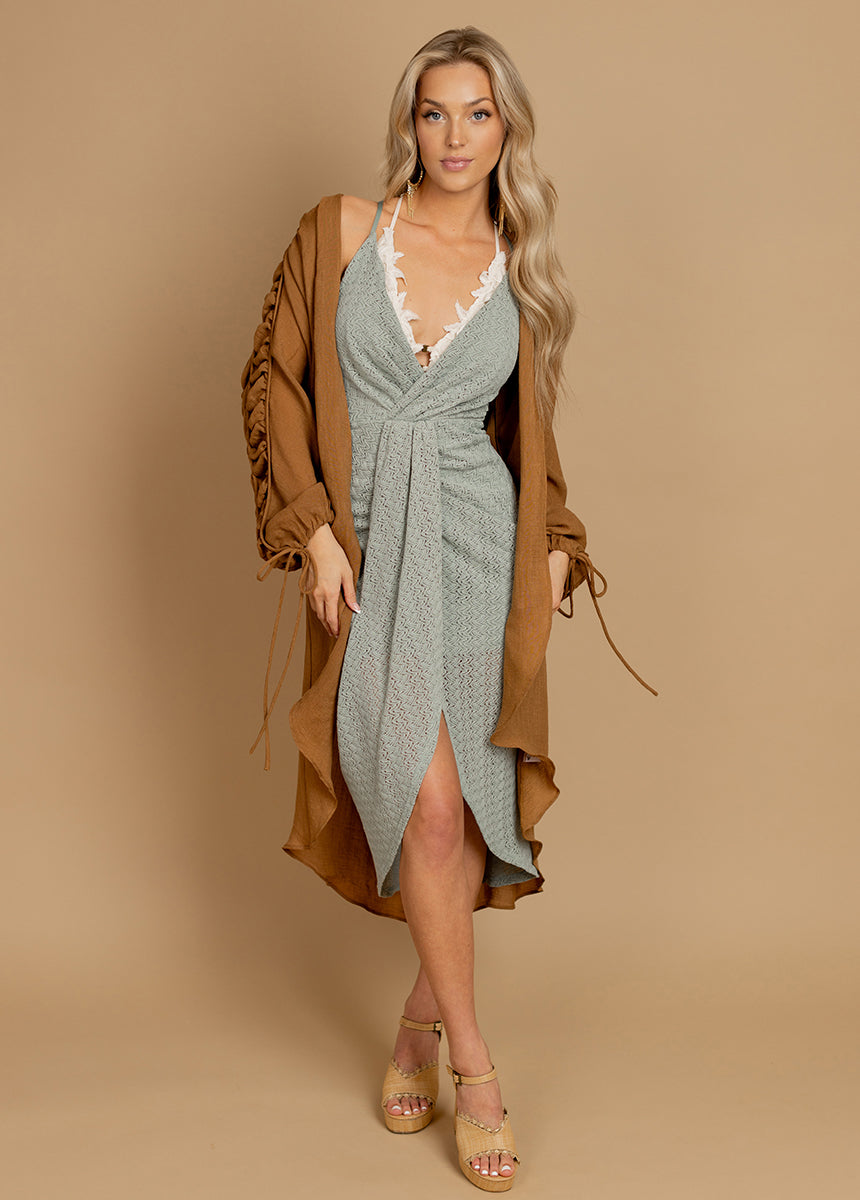 Elegant Wrap-Style High-Low Midi Dress