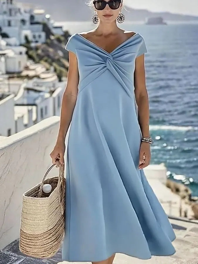 Women's Holiday Solid Color Shirred Off Shoulder Dress