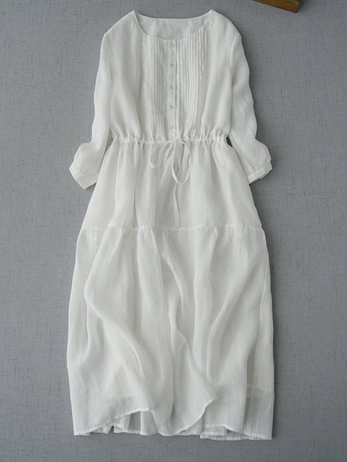 Cotton Linen Shirt Accordion Dress