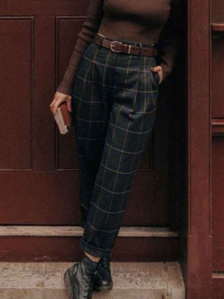 Women's Vintage Simple Plaid Casual Pants