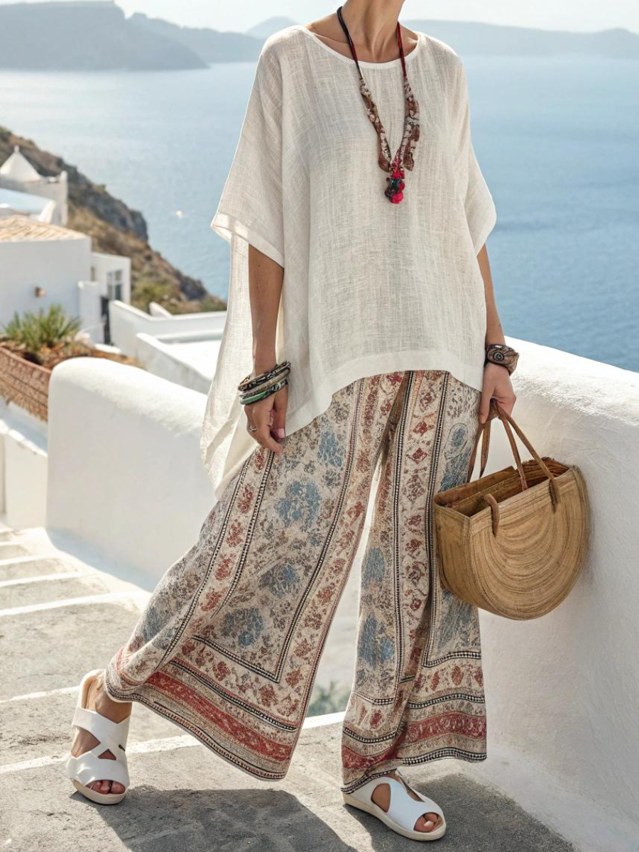 Cotton and linen women's striped suit
