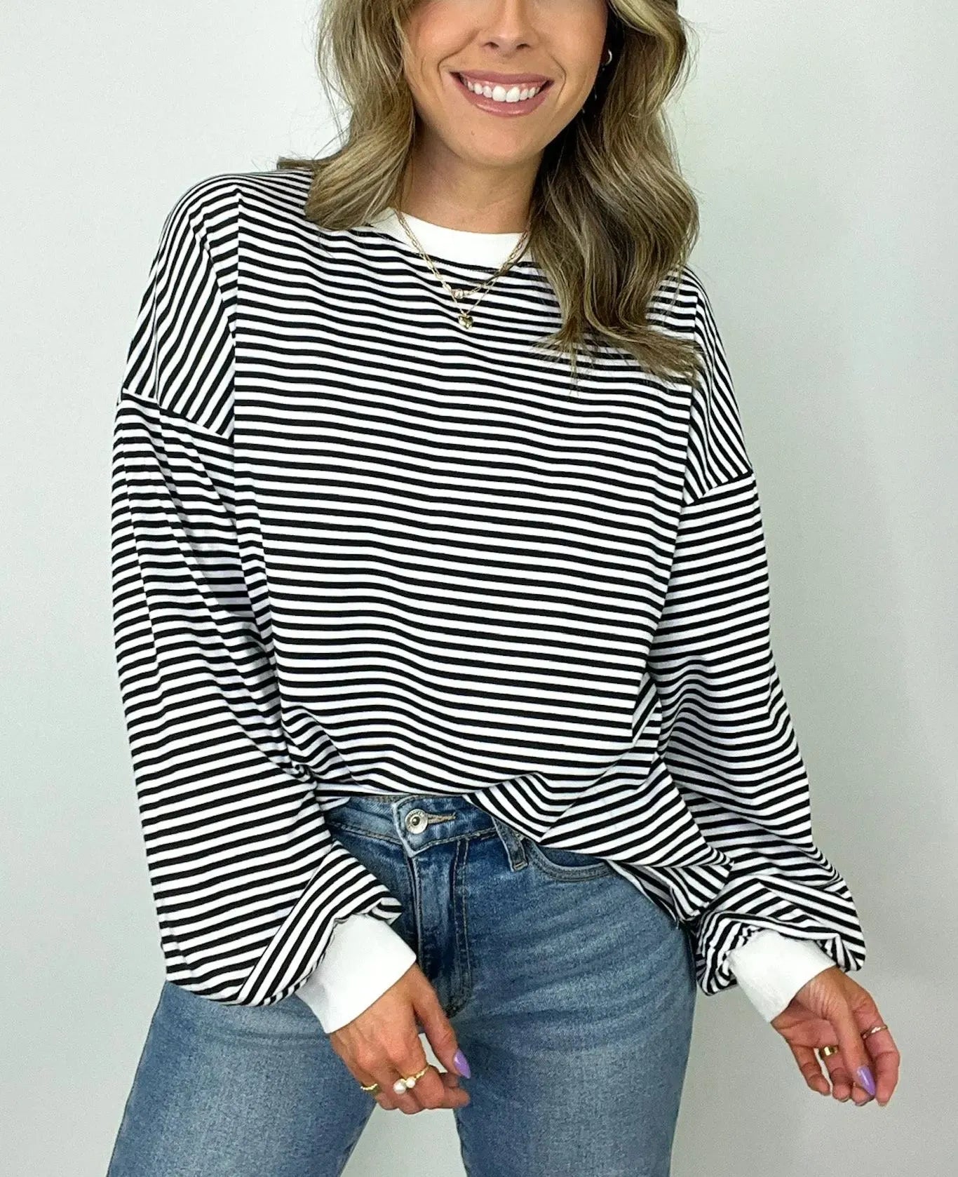 Women's Casual Striped Crewneck Oversized Pullover