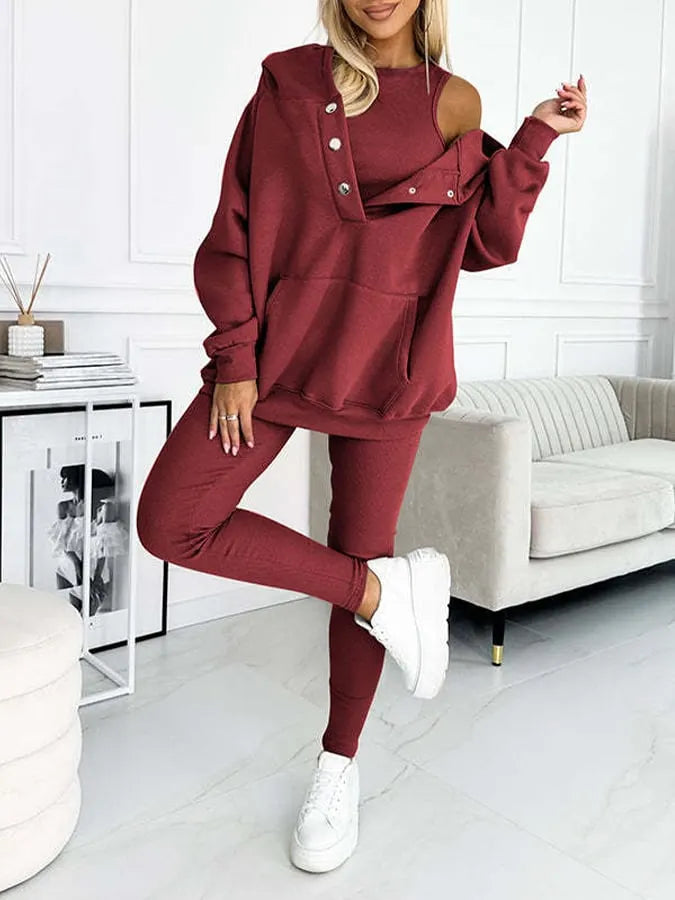 Women'S Sports Casual Hooded Sweatshirt + Slim Vest Pants Three-Piece Set