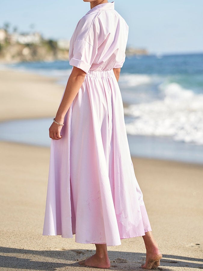 Women's Casual Solid Color A-Line Dress (Belt Not Included)