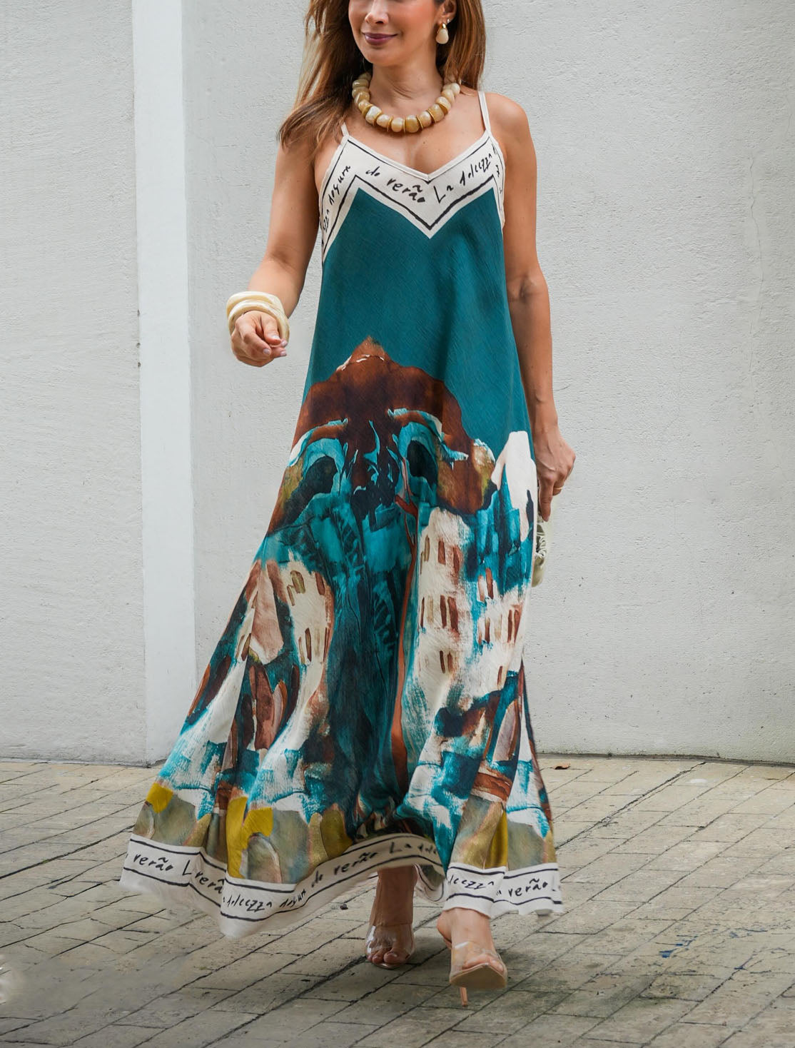 Bohemian Linen-Blend V-Neck Flowy Dress