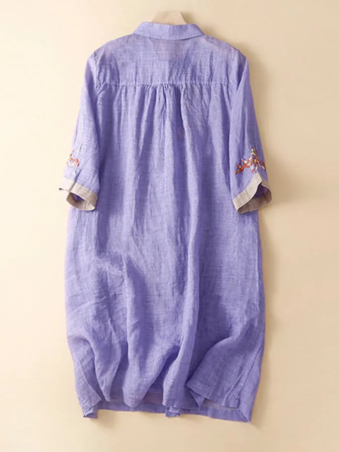 Cotton And Linen Embroidered Contrasting Ethnic Style Dress