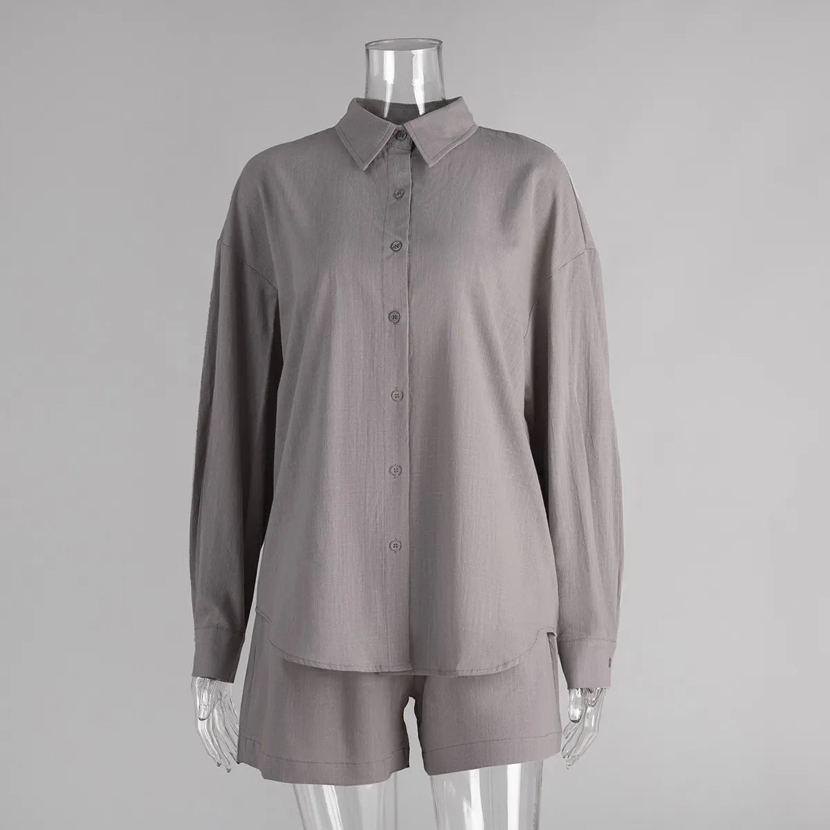 Cotton Cardigan Long Sleeve Shorts Set