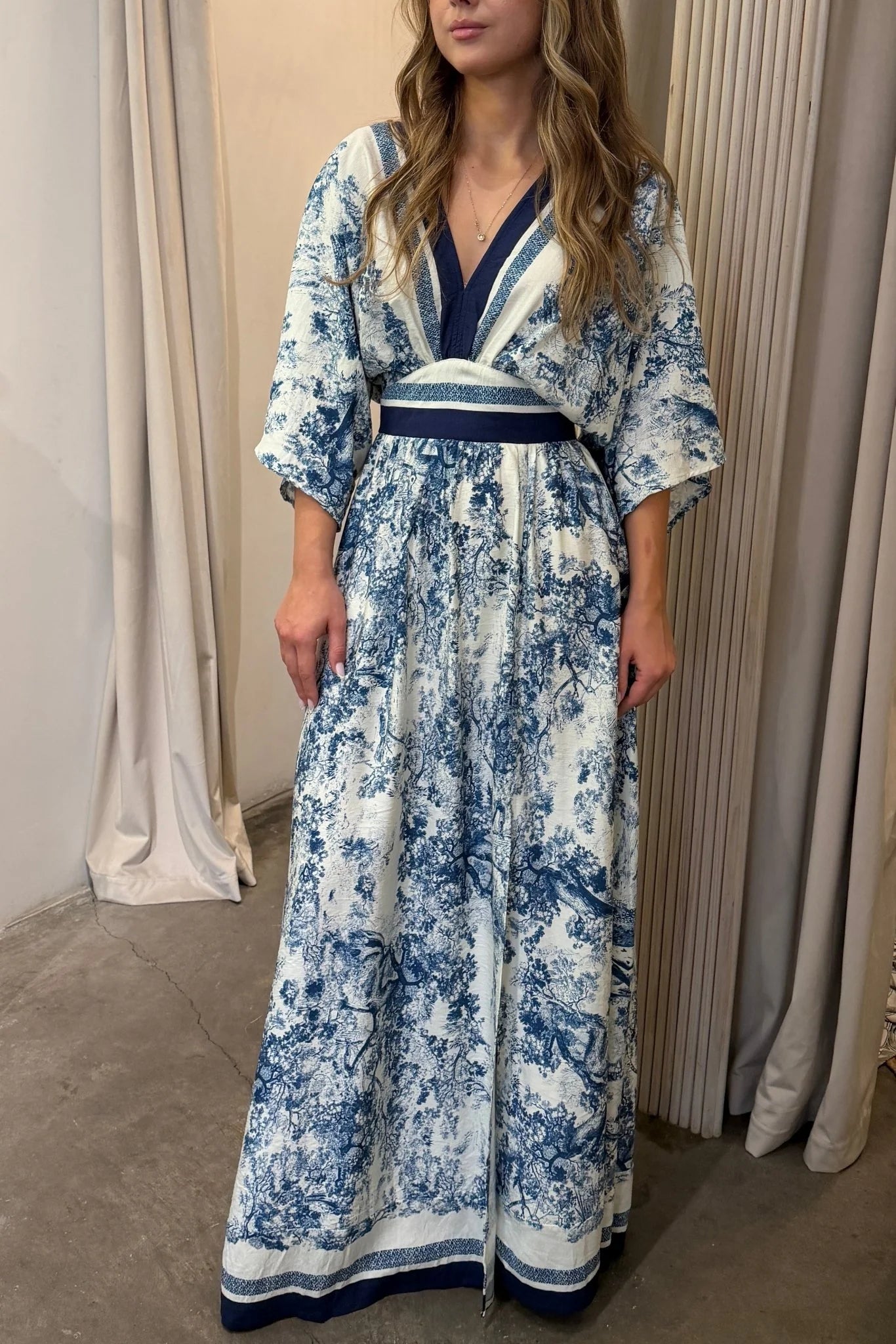 Boho V-Neck Cinched Waist Printed Summer Dress
