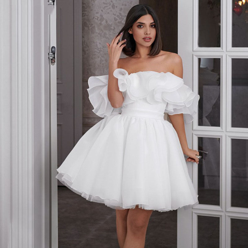 Off-Shoulder Ruffle Tulle Homecoming Dress