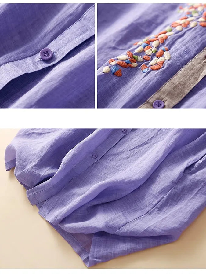 Cotton And Linen Embroidered Contrasting Ethnic Style Dress