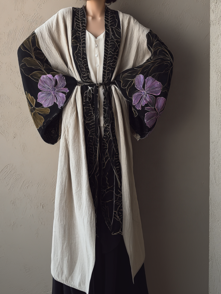 Women's Viola lily Kimono Linen Robe (with belt)