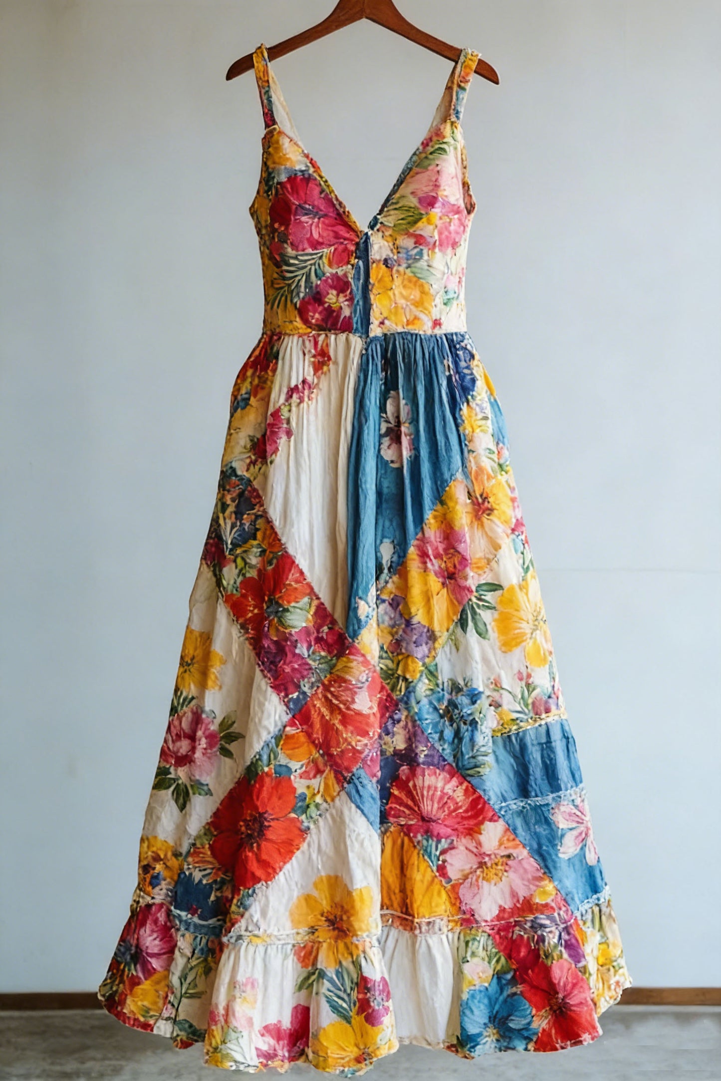 Women's Vintage Floral Spaghetti Strap Cotton Dress