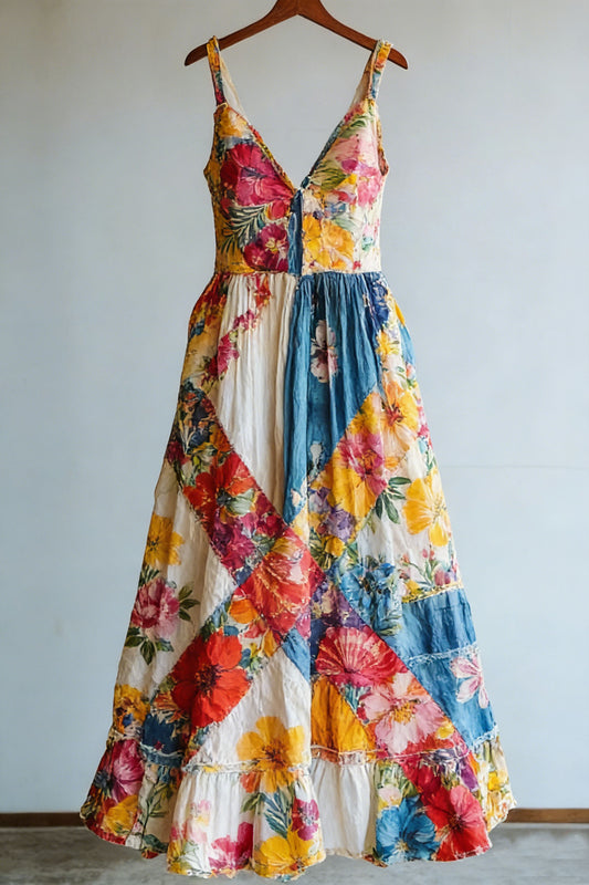 Women's Vintage Floral Spaghetti Strap Cotton Dress